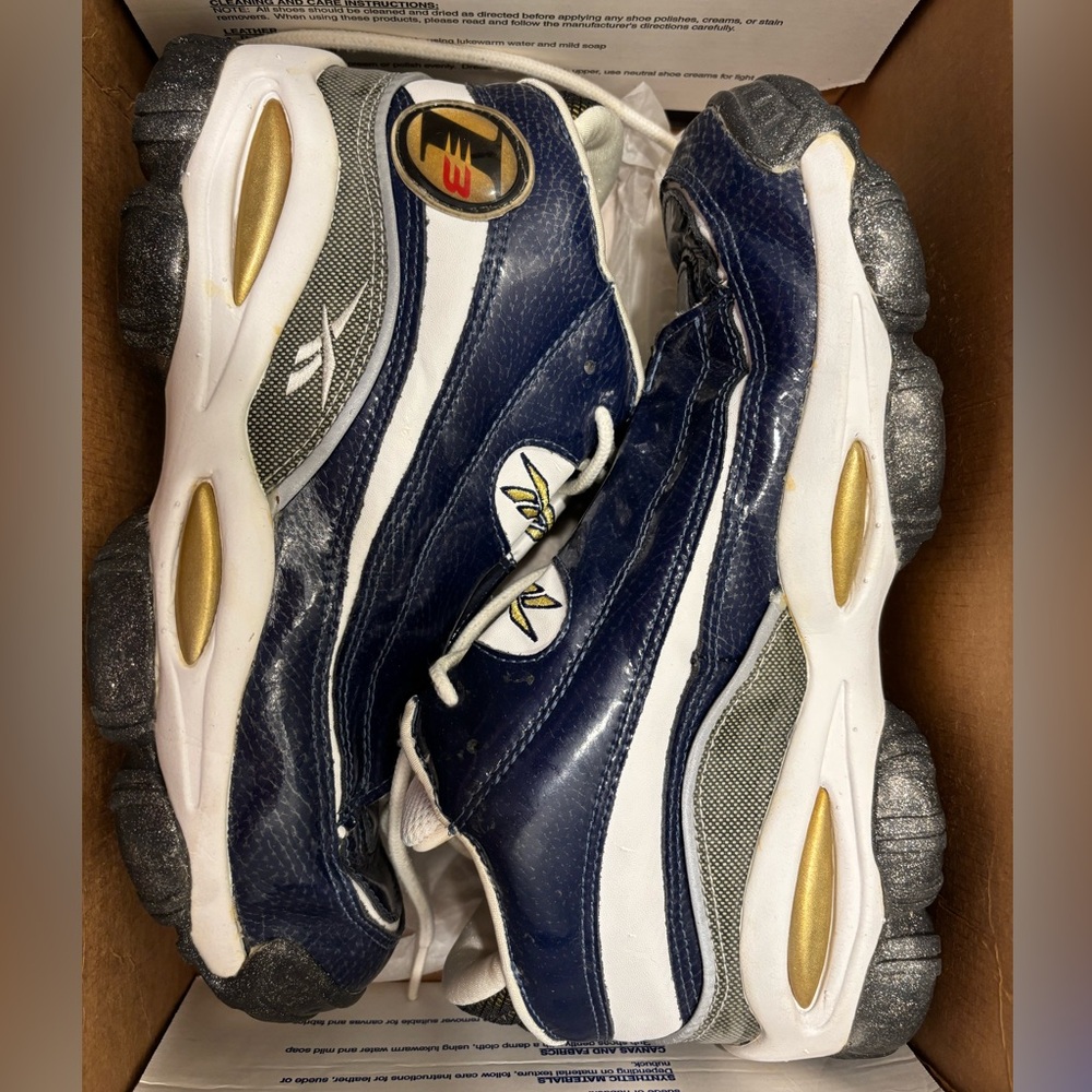 EUC Reebok The Answer DMX OG Allen Iverson Men’s Basketball Shoe Blue Gold White